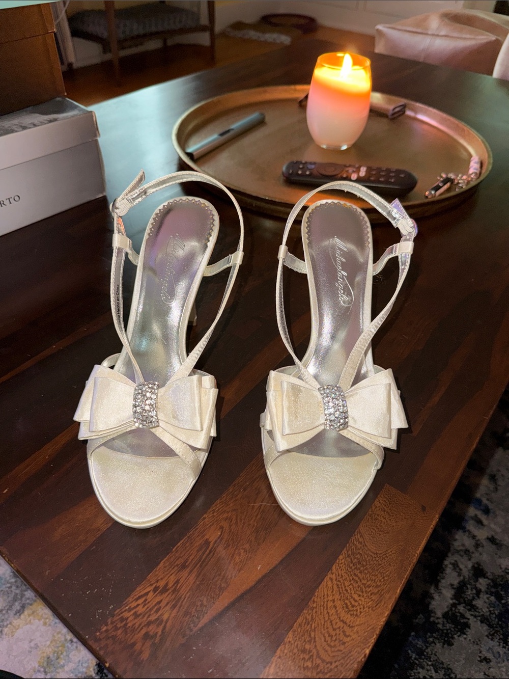 Michaelangelo Champagne Bow Slingback Heels